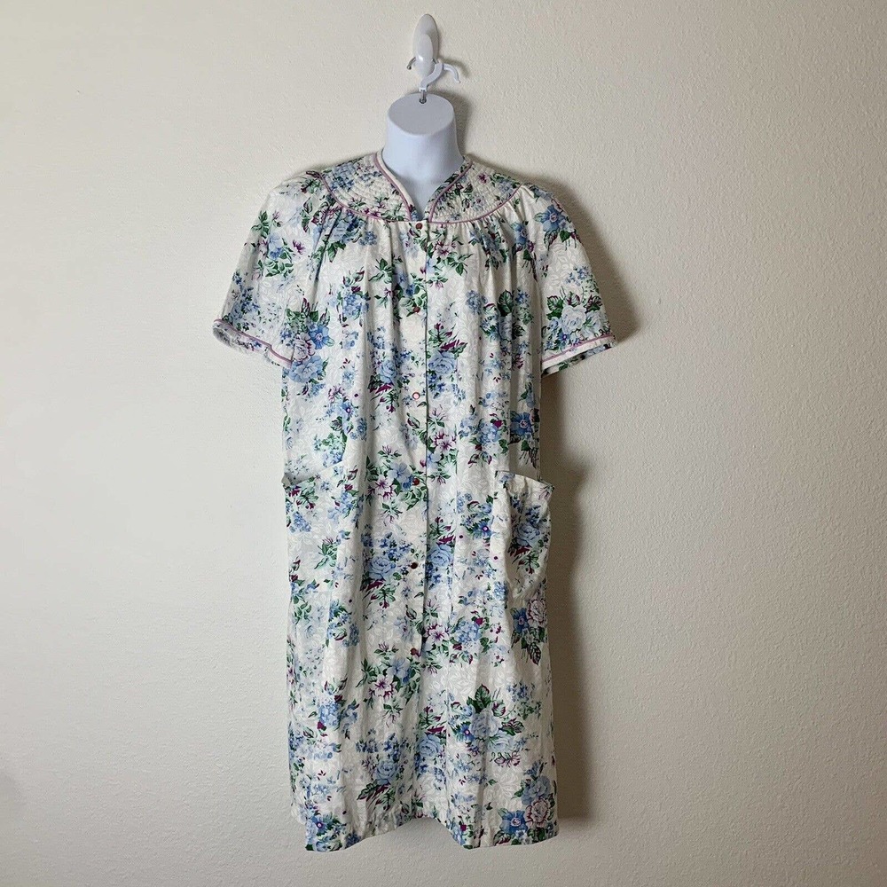 Vintage CROWNTUFT Womens Dress XL House Patio Evening Floral Pearl Buttons